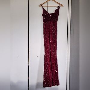 Baltic Born Burgundy Sequin Maxi Dress with Spaghetti Straps